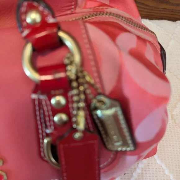 Coach Madison Sabrina Signature Pink Satchel with Red Patent Leather Trim. - Picture 10 of 16